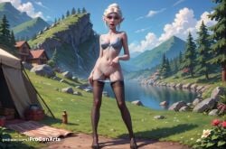 1girls ai_generated artist_name ass_visible_through_thighs baldur's_gate baldur's_gate_3 blue_bra blue_panties blue_sky bra breasts cloud day dungeons_and_dragons elf female flower full_body grass hi_res lips looking_at_viewer medium_breasts minthara mountain nature navel no_shoes outdoors panties panty_pull pantyhose pantyhose_pull pointy_ears progenarts pulled_by_self pussy red_eyes red_lips river sky solo standing tent thighhighs tree uncensored underwear underwear_only water white_hair