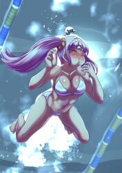 asphyxiation big_breasts bikini breasts closed_eyes collarbone drowning female female_only foxeye_(artist) navel original original_character pink_hair polon_(foxeye) pool solo solo_female swimming swimming_pool twintails underwater