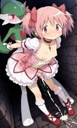 ai_generated doggy_style female female_focus female_only frilled_legwear futanari gallade hair_ribbon madoka_kaname madoka_worship magical_girl mahou_shoujo_madoka_magica petite petite_body petite_female pink_eyes pink_hair pokemon pokemon_(species) puella_magi_madoka_magica red_ribbon ribbon ribbons shy standing_doggy_style twintails