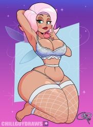 1girls a_kind_of_magic alternate_costume alternate_version_available arm_behind_head big_breasts blue_eyes bottomwear bra breasts cleavage ear_piercing earrings fairy_wings female female_only fishnet_legwear fishnets frostbiteboi hair half-closed_eyes hips lace lace-trimmed_bra lace_trim legwear lingerie lips lipstick mature mature_female mature_woman milf pink_hair red_lips red_lipstick short_hair solo solo_female sparkles star_earrings thick_lips thick_thighs thighs thin_waist thong topwear white_bra white_thong wide_hips willow_(a_kind_of_magic) wings