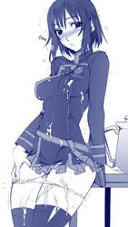 blue_theme cum d.gray-man erect_nipples hanzaki_jiro hanzaki_jirou lenalee_lee monochrome panties panty_pull short_hair thighhighs underwear