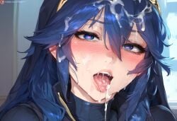ai_generated blue_hair close-up cum cum_in_mouth fire_emblem lucina_(fire_emblem) portrait solveigai