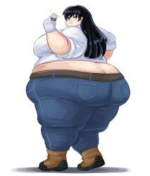 arato_nagi ass_crack asscheeks bbw big_ass big_breasts black_hair butt_crack denim_jeans fat fat_ass female nagi_arato nepirou obese overweight overweight_female ruri_no_houseki ruri_rocks tagme weight_gain