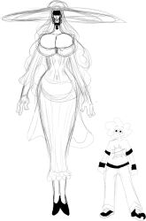 andrew_(lemonadepikachu) big_breasts boob_window breasts charlotte_amande choker cleavage female hourglass_figure large_breasts larger_female lemonadepikachu male one_piece size_difference sketch smaller_male tall_female taller_girl