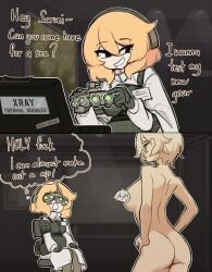 black_hair blonde blonde_female blonde_hair blonde_hair_female censored censored_nipples centurii-chan centurii-chan_(character) clothed clothed_female clothed_female_nude_female drool drooling female_only glasses military_uniform multiple_females multiple_girls naked naked_female nude nude_female original pervert pervert_female saruei_(vtuber) scar scar_across_eye short_hair thermal_goggles white_hair x-ray_glasses xray
