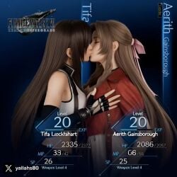 2girls 3d aerith_gainsborough ai_generated belts black_hair blue_background brown_eyebrows brown_hair earrings female final_fantasy final_fantasy_vii_remake gloves grabbing_breasts grok grok_imagine in_game lesbian_focus lesbian_kiss light-skinned_female light_skin long_hair menu_screen nipples numbers pink_ribbon red_clothes ribbon_in_hair romantic sexy sexy_female sleeves square_enix tagme tifa_lockhart touching_boobs touching_breast touching_breasts uncensored video video_game video_game_character video_game_franchise video_games visible_boobs visible_breasts visible_nipples visible_tits white_top yallahs80 yuri