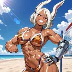 ai_generated beach boku_no_hero_academia brown_hair mirko miruko my_hero_academia rumi_usagiyama swimsuit