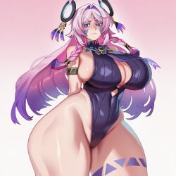 1girls ai_generated ass big_ass big_breasts blue_eyes blush breasts citlali_(genshin_impact) curvy fat_ass female female_only genshin_impact gradient_hair huge_ass large_ass leotard light-skinned_female long_hair looking_at_viewer looking_back medium_breasts multicolored_hair pout pouting purple_hair solo solo_female thick voluptuous wide_hips yinovelai