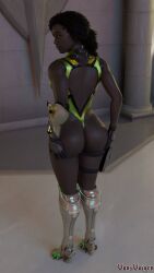 1girls 3d ass back_view big_ass bubble_butt curly_hair dark-skinned_female dark_skin female hand_on_ass jacqui_briggs looking_back mortal_kombat mortal_kombat_11 ponytail presenting presenting_hindquarters solo standing vonsvaigen