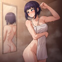 1girls ai_generated ass bare_arms bare_back bare_legs bare_shoulders bare_thighs cute cutie embarassed embarassed_nude_female female half-dressed heroine kyoka_jiro my_hero_academia sexy shower shy towel towel_only