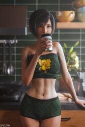 1girls 3d black_hair blender blender_(software) brown_eyes brown_hair coffee cute drinking_coffee female female_torso final_fantasy final_fantasy_vii final_fantasy_vii_rebirth final_fantasy_vii_remake morning pajamas panties petite pinup sfw short_hair small_breasts spectra3d teasing yuffie_kisaragi