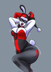 batman_(series) busty cleavage clothed clothed_female clothing clown_girl dc_comics fishnet_legwear harley_quinn harley_quinn_(classic) jester jester_girl jester_hat leotard makeup playboy_bunny playboy_bunny_leotard superbone