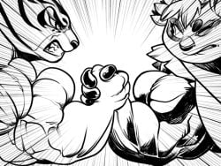 2girls bear biceps feline female gettar82 kung_fu_panda master_tigress muscular_arms panda tiger