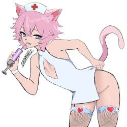 adorable anime anime_style cat_ears cat_tail catboy cute cute_face cutie digital_drawing_(artwork) femboy nurse nurse_cap nurse_uniform original_character plump_ass plump_thighs sexy sexy_pose thick_ass thick_thighs