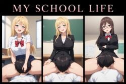 1boy 3girls ai_generated cunnilingus femdom school schoolboy schoolgirl straight student teacher teacher_and_student teacher_female
