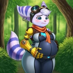 ai_generated anthro blue_eyes blue_eyes_female female furry lazybonesai one_arm pregnant pregnant_anthro pregnant_female ratchet_and_clank rivet_(ratchet_and_clank) sony sony_interactive_entertainment