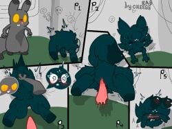 2_toes 4:3 blush cheese_rao comic covering covering_face dizzy fan_character feet female feral fluffy fluffy_tail fur genitals green_body green_fur grey_body grey_fur lenohapmid male male/female mammal penetration penile penile_penetration penis penis_in_vagina rain_world saint_(rain_world) slugcat tail through_wall toes vaginal_penetration videocult vulva white_eyes yellow_eyes