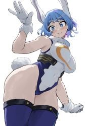 1girls absurdres animal_ears blue_eyes blue_thighhighs blush boku_no_hero_academia breasts closed_mouth commentary_request cosplay covered_navel female female_only fengling_(furin-jp) gloves hado_nejire highleg highleg_leotard highres kemonomimi_mode large_breasts leotard miruko_(cosplay) my_hero_academia nejire_hado rabbit_ears rabbit_girl rabbit_tail short_hair smile solo tail thighhighs thighs white_gloves white_leotard