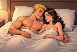 abs aftercare ai_generated ai_generated_video blonde-haired_male breasts brunette_female cuddling in_bed in_love inminent_sex kissing married_couple married_female married_male muscular_male nipples original_characters original_female_character original_male_character pectorals post_sex romantic_couple tagme tender under_sheets veiny_arms veiny_muscles video wedding_ring wholesome