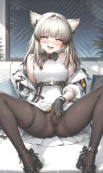 1girls ai-generated ai_generated arknights arknights:_endfield day grey_hair highres locked non-web_source owl_ears perlica_(arknights) purple_eyes