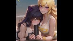 ai_generated animated big_black_cock blake_belladonna double_blowjob rwby tagme threesome video yang_xiao_long