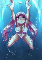 asphyxiation big_breasts bikini breasts collarbone drowning female female_only foxeye_(artist) navel original original_character peril pink_eyes pink_hair polon_(foxeye) pool solo solo_female swimming swimming_pool twintails underwater