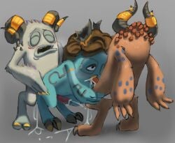 2_toes 3_fingers 3boys anal artist_upload big_blue_bubble blowjob blue_fur blush brown_hair cg5 charrkoll claws closed_eyes cum cum_in_mouth cum_inside digitigrade eiffel_tower evilevilevil from_behind gay gay_sex grey_background grey_fur hair half-closed_eyes holding_hips hooves horns male_only monster my_singing_monsters orange_fur orgasm penis pleasure_face red_penis self_upload spots spotted_fur standing stoowarb tawkerr threesome werdo werdos_(msm)
