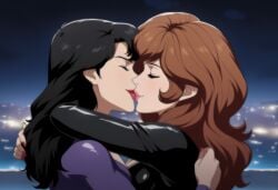 2girls ai_generated blush breast_press breasts character_request closed_eyes copyright_request couple duo female/female female_only hugging kissing love medium_breasts mine_fujiko multiple_females multiple_girls mutual_yuri neck powerhouserift romantic romantic_couple standing symmetrical_docking tagme yuri