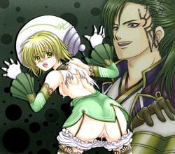 .hack .hack//g.u. against_wall anus ass atoli blonde_hair breasts cum cum_in_ass cum_inside cumdrip detached_sleeves gloves green_eyes kannagi_kaname looking_back sideboob tears torn_clothes