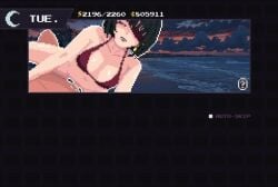 animated beach bikini cum cum_inside evening explicit eyepatch female horny_female knife on_top pixel_art public public_sex rec_(game) sex sexy sound tagme video