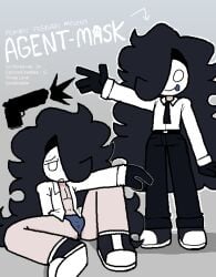 1boy 1femboy 2026 2d 2d_(artwork) absurd_res agent arcaned_roses black_gloves black_hair black_pants blue_underwear clothed clothing digital_drawing_(artwork) digital_media_(artwork) english_text femboy femboy_only gloves gun hair long_hair male male_only open_shirt pale-skinned_femboy pale-skinned_male pale_skin pants pose posing roses_(roses_arcaned) roses_arcaned shoes sitting sitting_position sketch suit suit_and_tie text tongue_out underwear waving waving_at_viewer waving_hand white_skin white_topwear