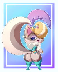 2025 4:5 anthro areola ass border breasts bubble_butt domestic_cat ear_piercing felid feline felis female genitals hair hair_over_eye hi_res lady_meowmalade lonbluewolf looking_at_viewer lucky's_tale_(series) mammal nipple_piercing nipples piercing solo thick_thighs vulva white_border