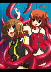 ambiguous_penetration female fumihiro hayate_yagami human letterboxed lyrical_nanoha mahou_shoujo_lyrical_nanoha mahou_shoujo_lyrical_nanoha_strikers multiple_girls open_mouth tentacle tentacles_under_clothes vita