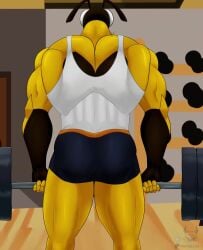 1boy animated ass back_view bee bee_humanoid bouncing_butt bulge bulge_through_clothing carpenter_bee clothed clothing exercise exercise_equipment exercising from_behind gay kaze_(naughty_rexkuro) male male_only muscular muscular_arms muscular_legs muscular_male naughty_rexkuro no_visible_genitalia short_playtime solo solo_focus sound tagme vertical_video video weightlifting