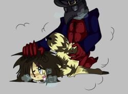 2boys anal anus ass bee bug colored_skin doctor head_down head_pinned_down implied_ass_grab male_focus multiple_boys no_visible_genitalia non-human non-human_only non-web_source nude pectorals plague_doctor plague_doctor_mask red_skin sex sex_from_behind toony yaoi