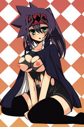 breasts coat duke_devlin green_eyes mariru nipples open_mouth otogi_ryuuji rule_63 ryuuji_otogi thighhighs torn_clothes yu-gi-oh! yuu-gi-ou yuu-gi-ou_duel_monsters