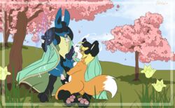 anthro celestial color cum day fur furry furry_only handjob interspecies lucario male male_only masturbation multiple_males no_humans outdoors penis pokemon pokemon_(species) yaoi