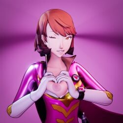 1girls 3d 3d_(artwork) alternate_version_available amateurthrowaway atlus breasts_out brown_eyes brown_hair female large_breasts light-skinned_female light_skin nipples persona persona_3 persona_4_arena short_hair valentine's_day yukari_takeba