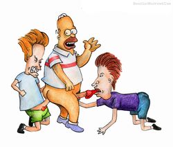 3boys anal anal_penetration anal_sex balding balls_out beastsexillustrated beavis beavis_and_butt-head bottomless butt-head clenched_teeth closed_eyes clothing cock_hungry crossover cum_hungry erection fuck_and_lick gay homer_simpson human licking_penis looking_at_penis looking_at_viewer male male_only mouth_open multiple_males oral oral_sex orange_hair orgasm_face pants_down penis_size_difference questionable_anatomy red_hair reverse_spitroast spitroast the_simpsons threesome thrusting_into_ass tongue_out waving white_background yaoi