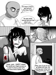 1girls 2d_(gorillaz) 3boys bandage blood comic dialogue english gorillaz lascaux murdoc_niccals noodle_(gorillaz) russel_hobbs