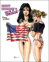 2001 4th_of_july american_flag cassie_sandsmark colored dc_comics female female_only flag multiple_girls tcatt wonder_girl wonder_woman wonder_woman_(series) young_justice yuri