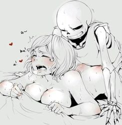 anal anal_sex artist_request blush female female_frisk female_human female_penetrated frisk human human_penetrated japanese_text male male/female male_penetrating male_penetrating_female sans straight undertale