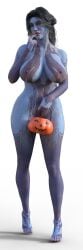 3d bodypaint breasts cortana cortana_(cosplay) costume dazdardly female halloween halo halo_(series) jack-o'-lantern large_breasts naked naked_female nipples painted_clothes