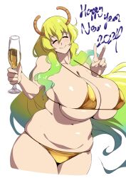 1girls 2024 big_breasts bikini champagne dragon_horns happy_new_year horns huge_breasts light-skinned_female light_skin micro_bikini miss_kobayashi's_dragon_maid new_year quetzalcoatl_(dragon_maid) suphesol voluptuous voluptuous_female wide_hips