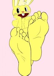 5_toes barefoot bunny crossed_feet cuddles cuddles_(htf) cyborg-steve edit feet foot_fetish foot_focus furry happy happy_tree_friends humanoid_feet inviting lagomorph leporid male male_only mammal mondo_media open_mouth presenting_feet rabbit rosy_cheeks soles toes yellow_fur