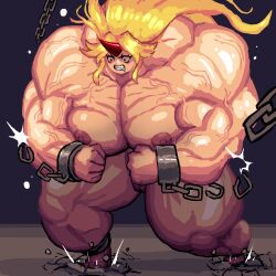 1girls angry big_breasts breasts broken_chain chains extreme_muscles feet hoshiguma_yuugi hyper hyper_muscles muscles muscular muscular_female nodegama nude nude_female pecs shackles touhou