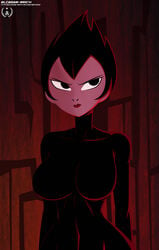 alcasar-reich ashi_(samurai_jack) black_hair bodysuit breasts covered_navel daughters_of_aku large_breasts lips looking_away samurai_jack short_hair upper_body wide_hips