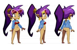 1girls ass barefoot belly bottomless bra breasts casual_exposure character_sheet dark-skinned_female dark_skin earrings edit female female_focus female_only genie hair hoodie jacket navel nude pointy_ears ponytail purple_hair pussy shantae shantae:_half-genie_hero shantae_(character) smile smooth_skin solo solo_focus sunglasses sunglasses_on_head swimsuit turnaround vagina video_games wayforward