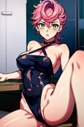 1girls ai_generated big_breasts breasts female green_eyes human jojo's_bizarre_adventure light-skinned_female light_skin pink_hair short_hair shounen_jump trish_una vento_aureo