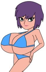 big_breasts bikini blue_bikini ec-707 female green_eyes huge_breasts looking_at_viewer mysticons_(series) purple_hair transparent_background zarya_moonwolf